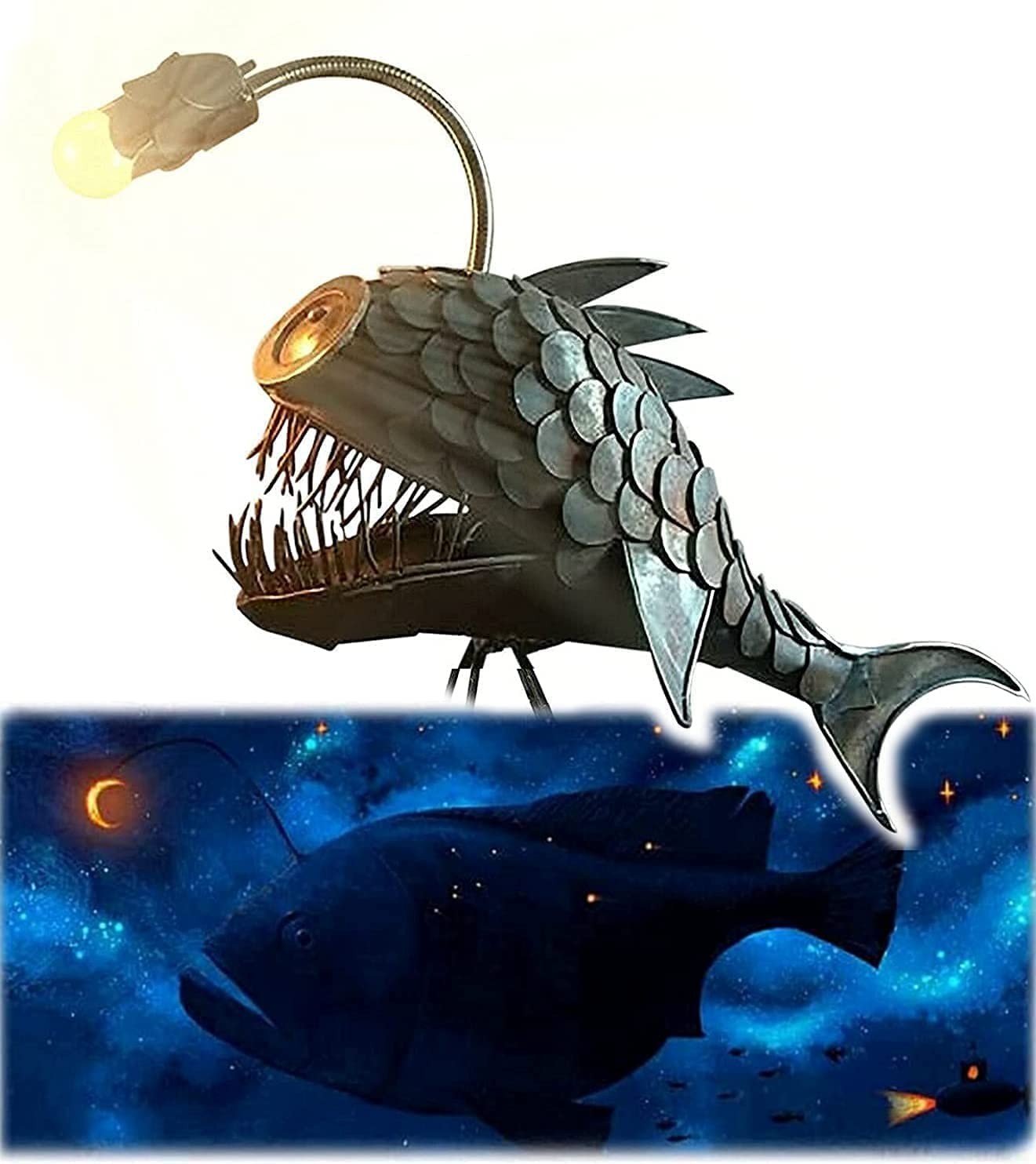 CAFELE Rustic USB Angler Fish Lamp, Shark Lamp Steampunk Sty