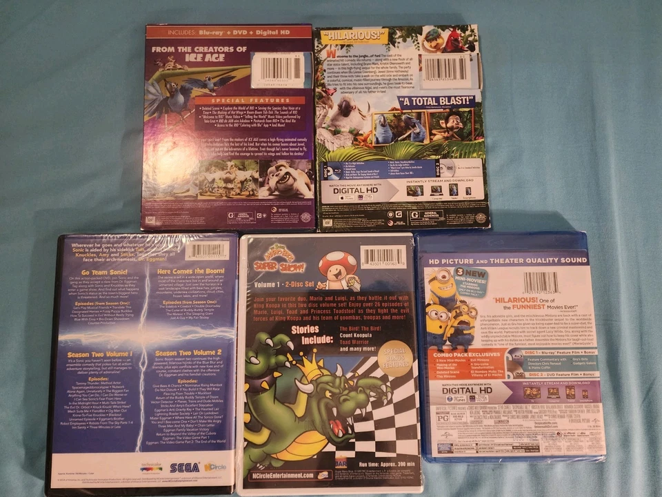 Sealed Family Bluray DVD Bundle Rio 1&2  Despicable Me 2 Sonic Boom Super Mario - Image 2 of 2
