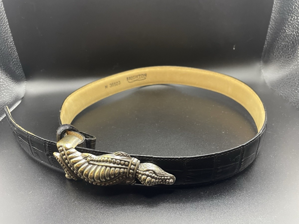 ブラック ウエスタン レザーベルト コンチョ 90s Y2K brighton Vintage Brighton Black Leather Belt Silver Tone Alligator Buckle