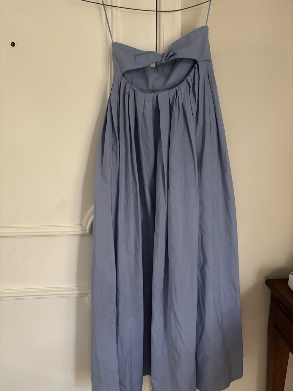 Rosie Assoulin Blue Strapless Pleated Bow A-Line Solid Midi Dress size 2, the