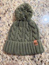 Frye and Co Beanie Women's Olive Green Cut Oats Cable Knit Beanie With Self Pom