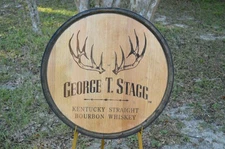 George T. Stagg  Whiskey Barrel Lid/Head with Outside Metal Ring and Staves