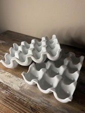 Set of 2 Farmhouse White Ceramic 12-Egg Holde...