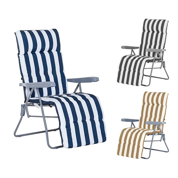 Silla reclinable de acero con cojín acolchado a rayas y respaldo ajustable