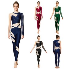 Womens Jumpsuit Training Bodysuit Full Body Leotard Competition Gymnastics Mesh