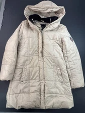 82 Fahrenheit Womens Parka Jacket Size Large Cream Tan Quilted Insulated Hooded