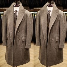 Men's Overcoat Cashmere Peak Lapel Double Breasted Outdoor Casual Warm Long Coat