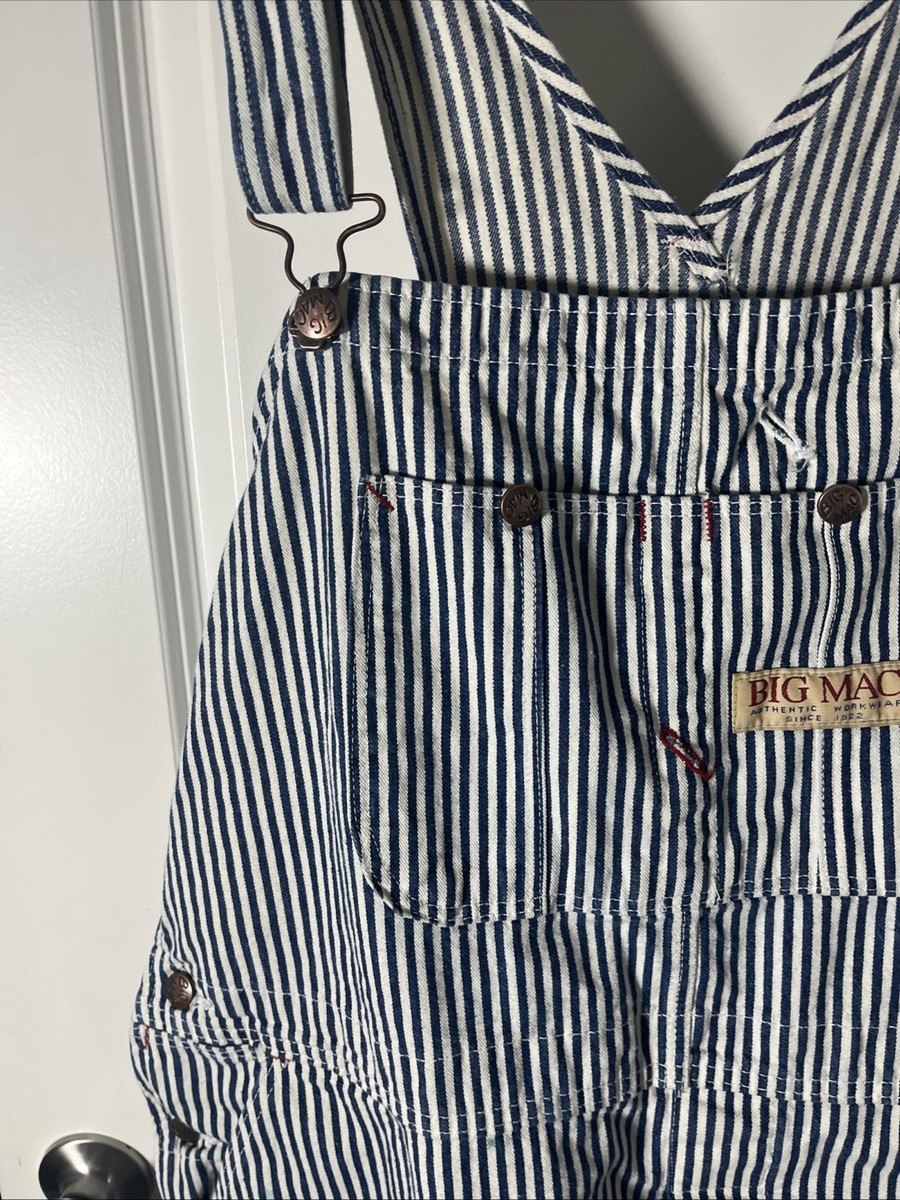 Vintage Big Mac Square Bak Denim Hickory Striped Bib Overalls 70s