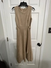 Calvin Klein NWT Beige Faux Suede Belted A-Line Midi Dress Women's Size 8