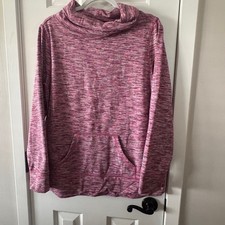 Talbots Womens Pink Striped Cowl Neck Sweatshirt Front Pocket Size L Large E6
