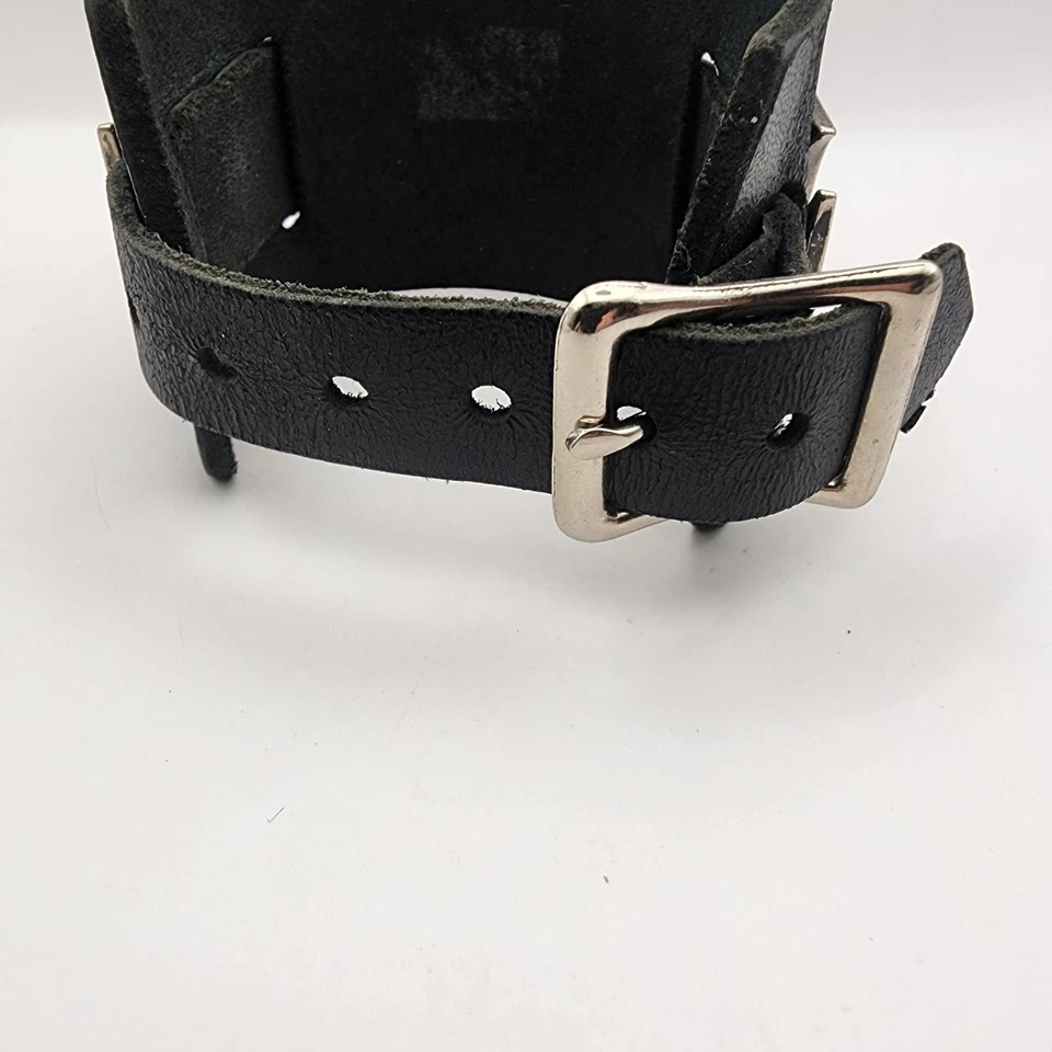 Black Leather Cuff Bracelet with Silver Cross Buckle Biker Rocker Goth - Image 4 of 4