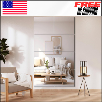 Frameless Mirror Tiles Wall Mounted, Tempered Glass Panels for Gym 14x12''x 8 Pcs