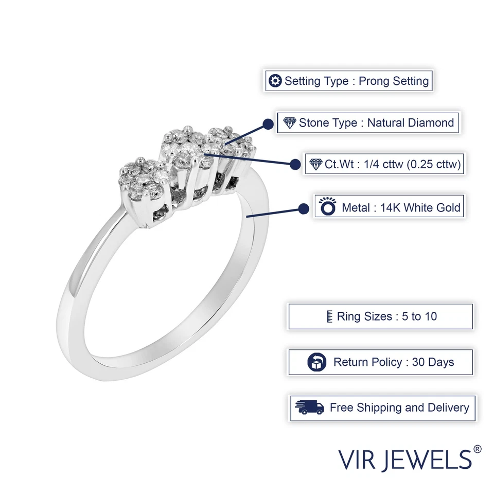 1/4 cttw 3 Stone Diamond Engagement Ring 14K White Gold Cluster Composite Size 7 - Image 2 of 4