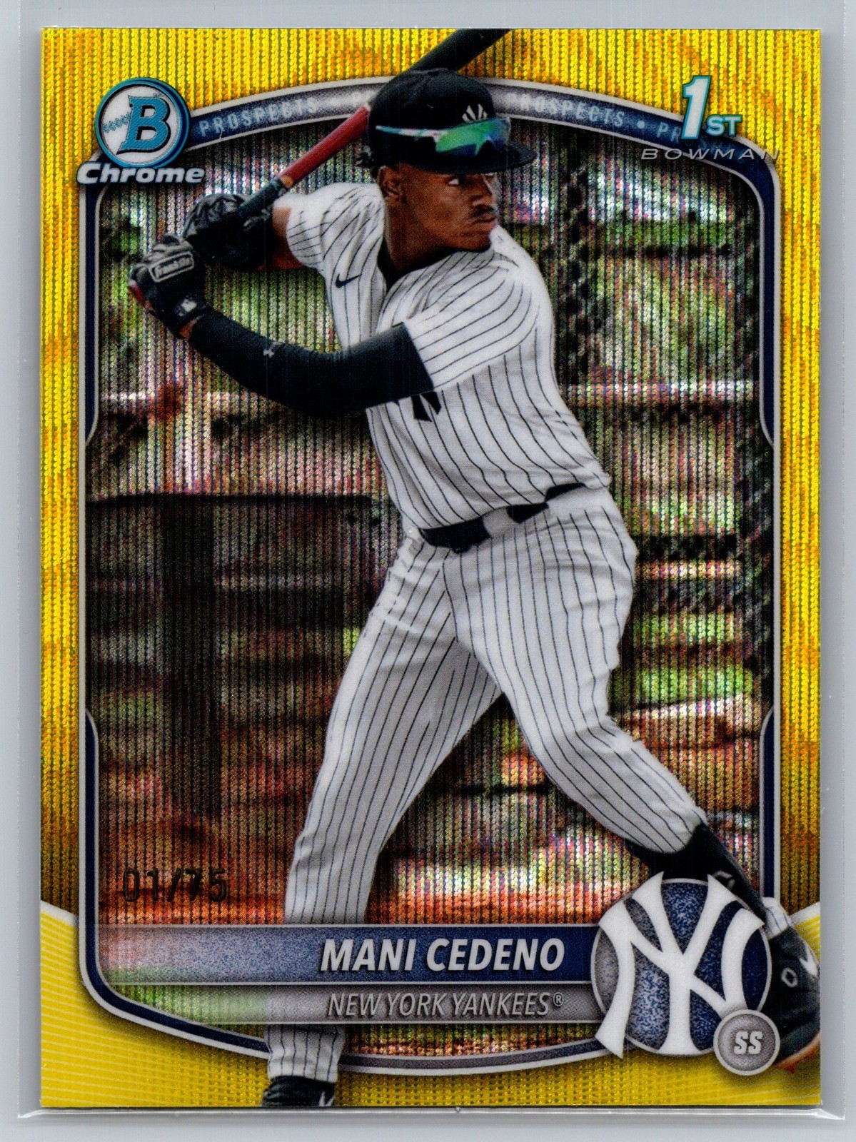 MANI CEDENO 2025 Bowman Chrome YELLOW WAVE REFRACTOR ~ Yankees 1st RC /75