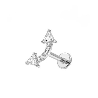 G23 Titanium Double Arrow CZ Threadless Flat Back Stud Helix Tragus Labret