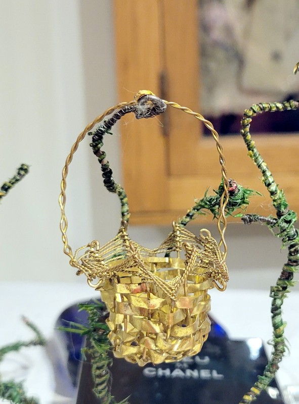Small brass-woven Metal Basket. 1920s German Candy container & Ornament