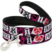 Dog Leash I Heart Punk Rock W/Safety Pins Black/Fuchsia/White Wide 1 (Us Import)