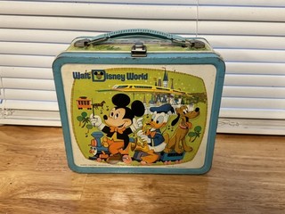 1970's Walt Disney World Metal Lunch Box Vintage Mickey Mouse Aladdin W Thermos