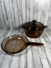 VTG Visions Corning Ware Pyrex Amber 4.5L Dutch Oven Stock Pot Lid & 10" Skillet