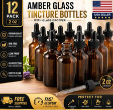 Tincture Bottles with Dropper 12 Pack 2 Oz Amber Glass Dropper Bottle