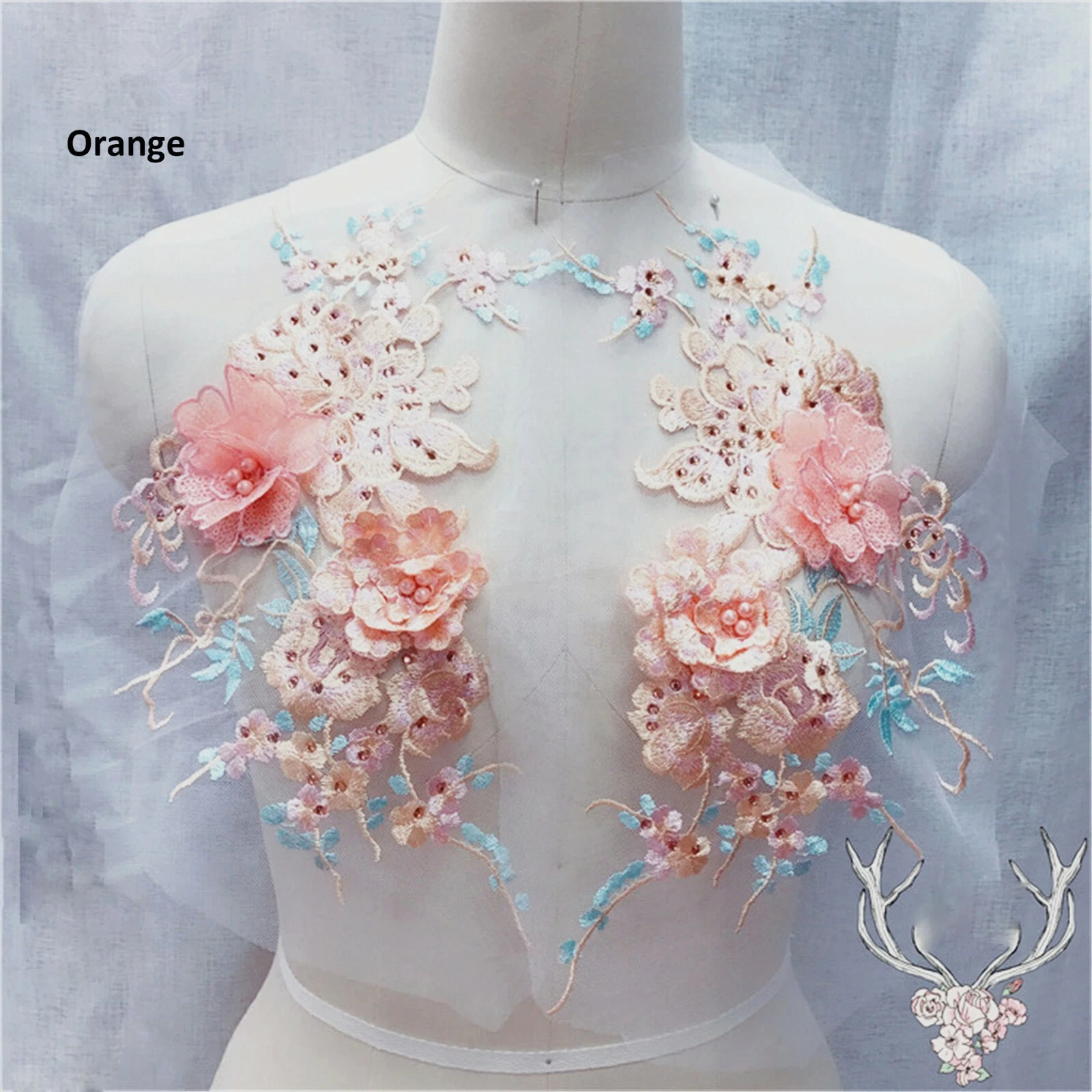 OFF WHITE Abito da sera con perline applique in pizzo fiori pianta ricamo motivo costume 1 pz