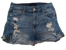 Aeropostale Jean Shorts W's Size 12 Mom Cuffed Distressed High Rise Denim Comfy