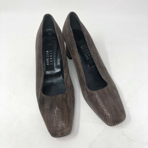 Zapatos de salón Stuart Weitzman para mujer punta cuadrada marrón tostado texturizado tacones 6 B - Imagen 2 de 8