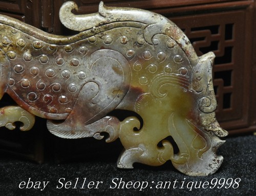 Old Dynasty Natural Hetian Jade Carve Dragon Pixiu Brave Troops Beast Yubi Yu Bi - Picture 2 of 13