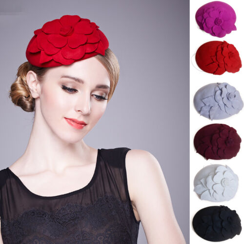 Womens Occasion Fascinator Wool Race Carnival Cocktail Pillbox Party Hat  A083 - Afbeelding 1 van 62