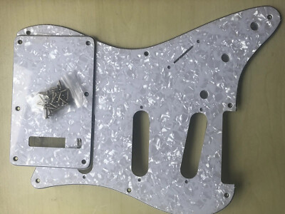Strat White Pearl SSS 50s 4-ply 8-Loch SCRATCH PLATE Trem Cover USA/Mex, SQUIER