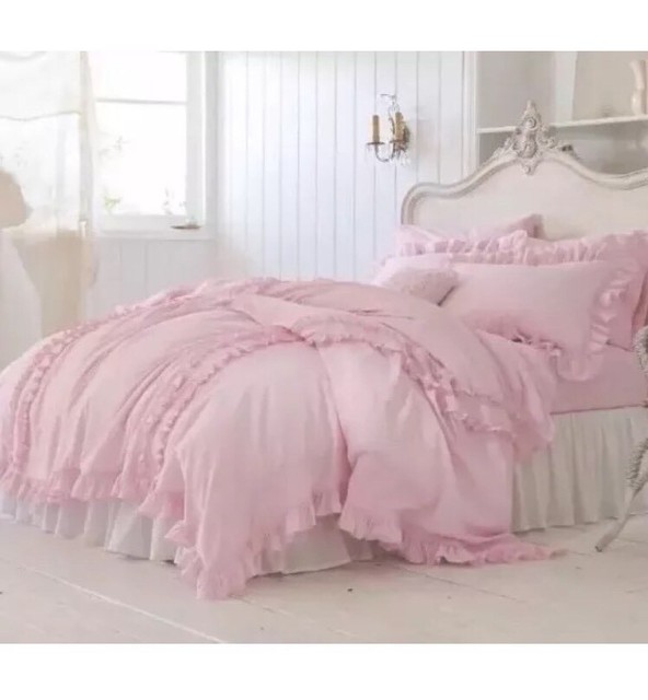 New 3 Piece Simply Shabby Chic Pink Ruffled King Size Duvet Cover