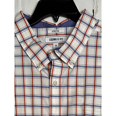Crown Ivy Business Casual Shirt Mens 3X Plaid Checkered Stretch Button Up 