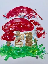 17" Fly Agaric Red and White Mario Mushroom Palette Knife Art Original Painting