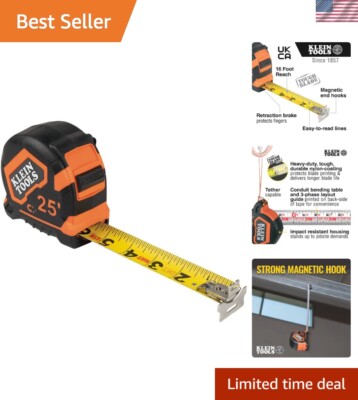 Reliable 25-Foot Measuring Tape with Dual Hook and Enhanced Safety Features