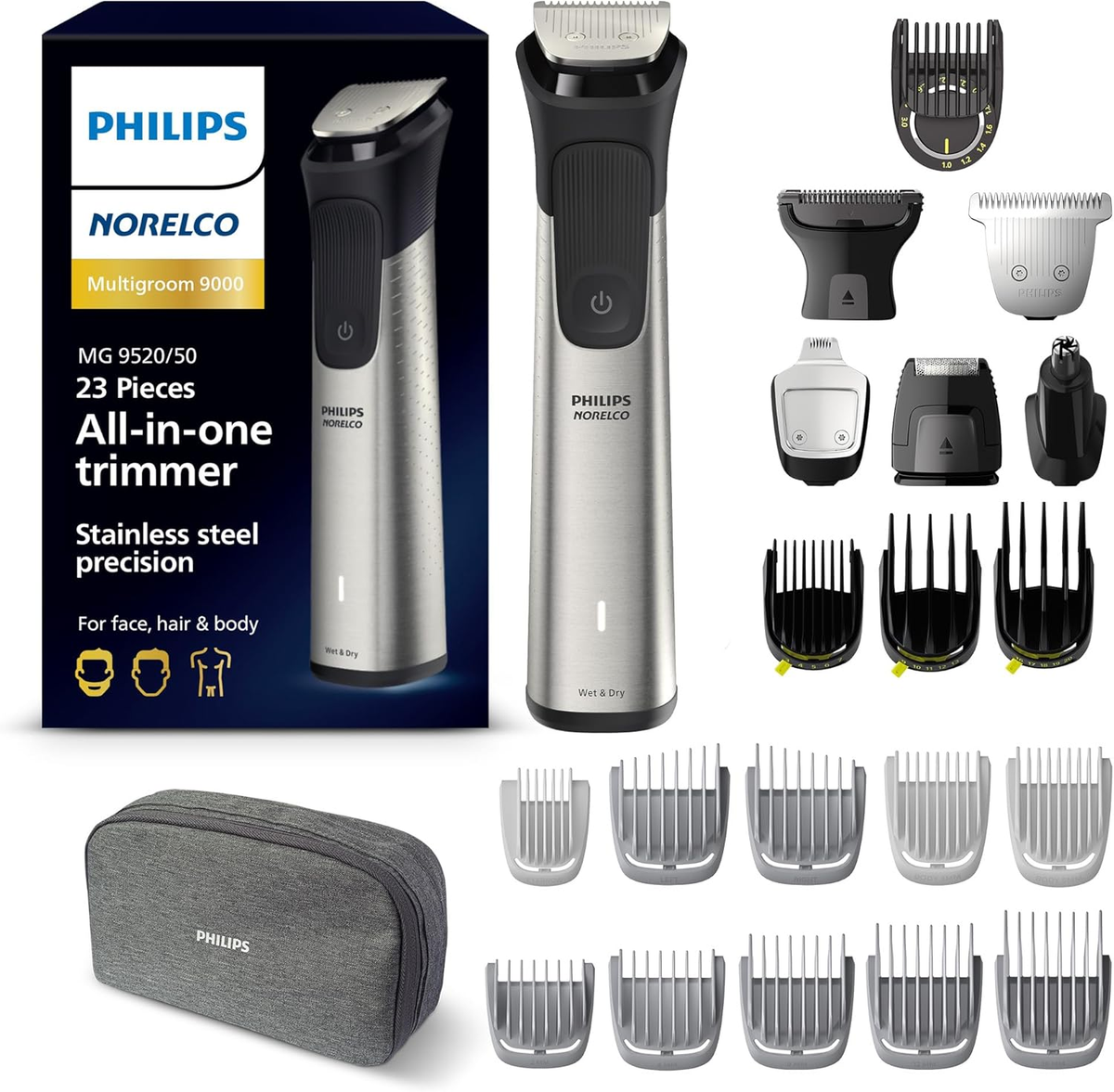 Norelco Philips Multigroom 9000 Series, All-In-One Trimmer, Beard Trimmer  and Ha
