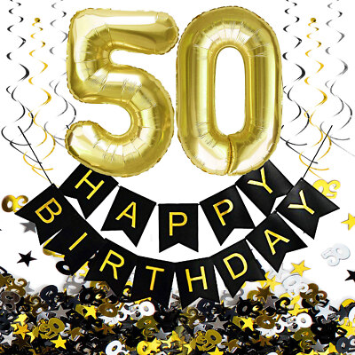 50. Geburtstag Deko Set - Folien Luftballons 50 Deckenhänger Girlande Konfetti