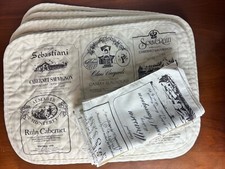 Vintage 1970's California Napa Wine Label Quilted Placemats & Napkins Lot of 8