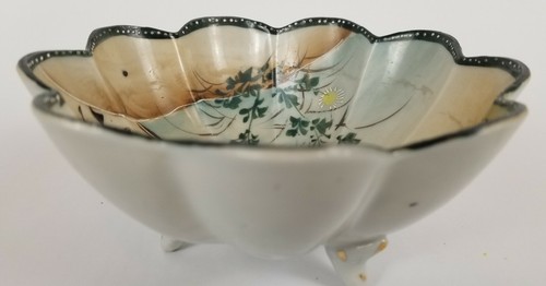 Vintage Hand Painted Nippon Tree Lake Flowers Footed Master Nut Bowl 6" - Picture 5 of 6