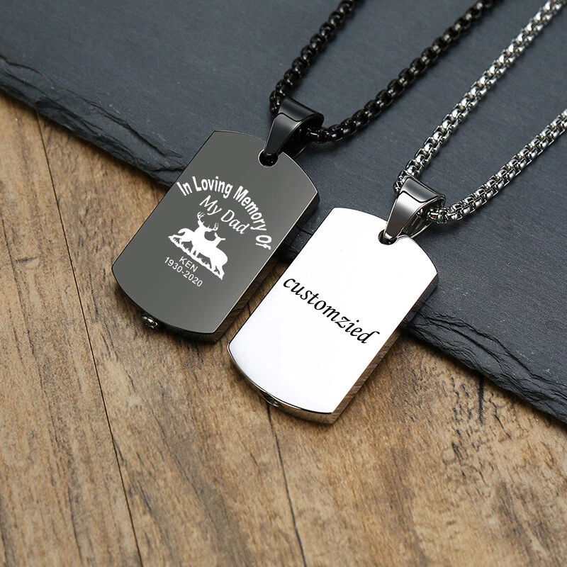 Personalized Engraving ID Name Men Necklace Pendant Dog Tag Ashes