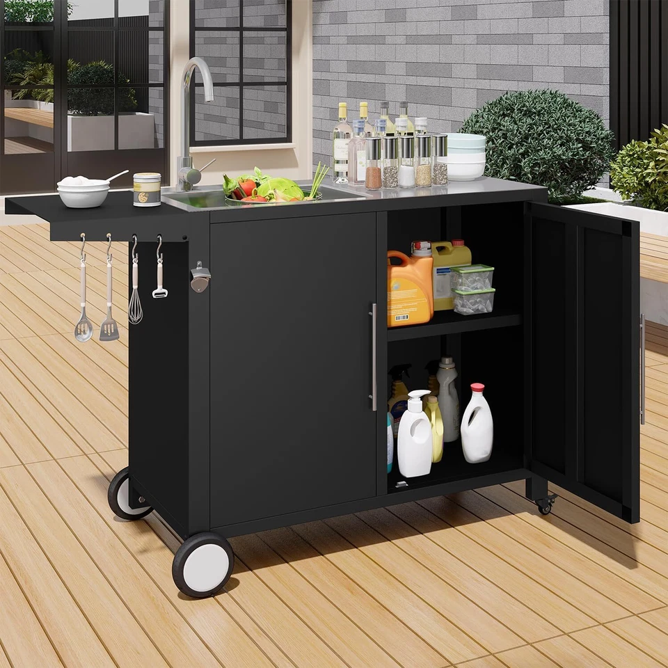 Stainless Steel Grill Prep Table Kitchen Cabinet, Outdoor Kitchen Sink Cart - Image 2 of 4