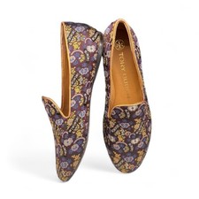 Tory Burch Smoking Slipper Loafer, Size 5-1/2, Jacquard Gold Leather Trim