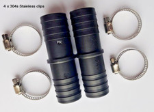 2 x Plastic Hose Joiner Barbed Connector 25mm Straight Flexible Pipe 4 Clip Pond