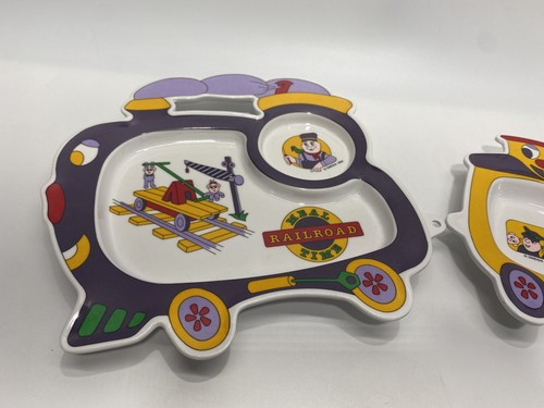 1994 Oneida 2 Pc. Kids Divided Dish Set Railroad Meal Time Excellent Condition - Picture 2 of 12