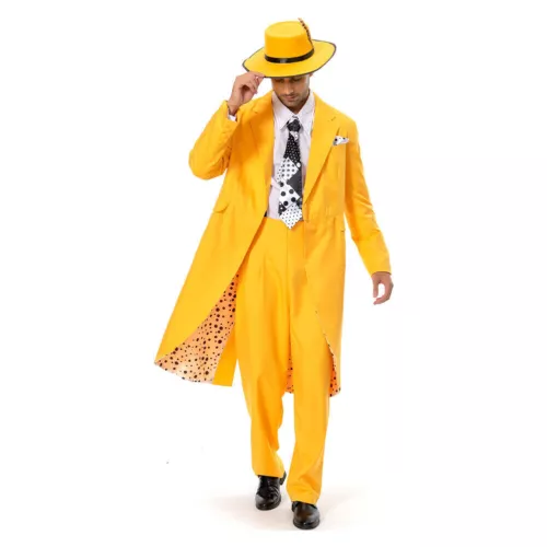 The Mask Jim Carrey Costume Cosplay Mask Hat Men's Yellow Suits Uniforms Party - Picture 13 of 26
