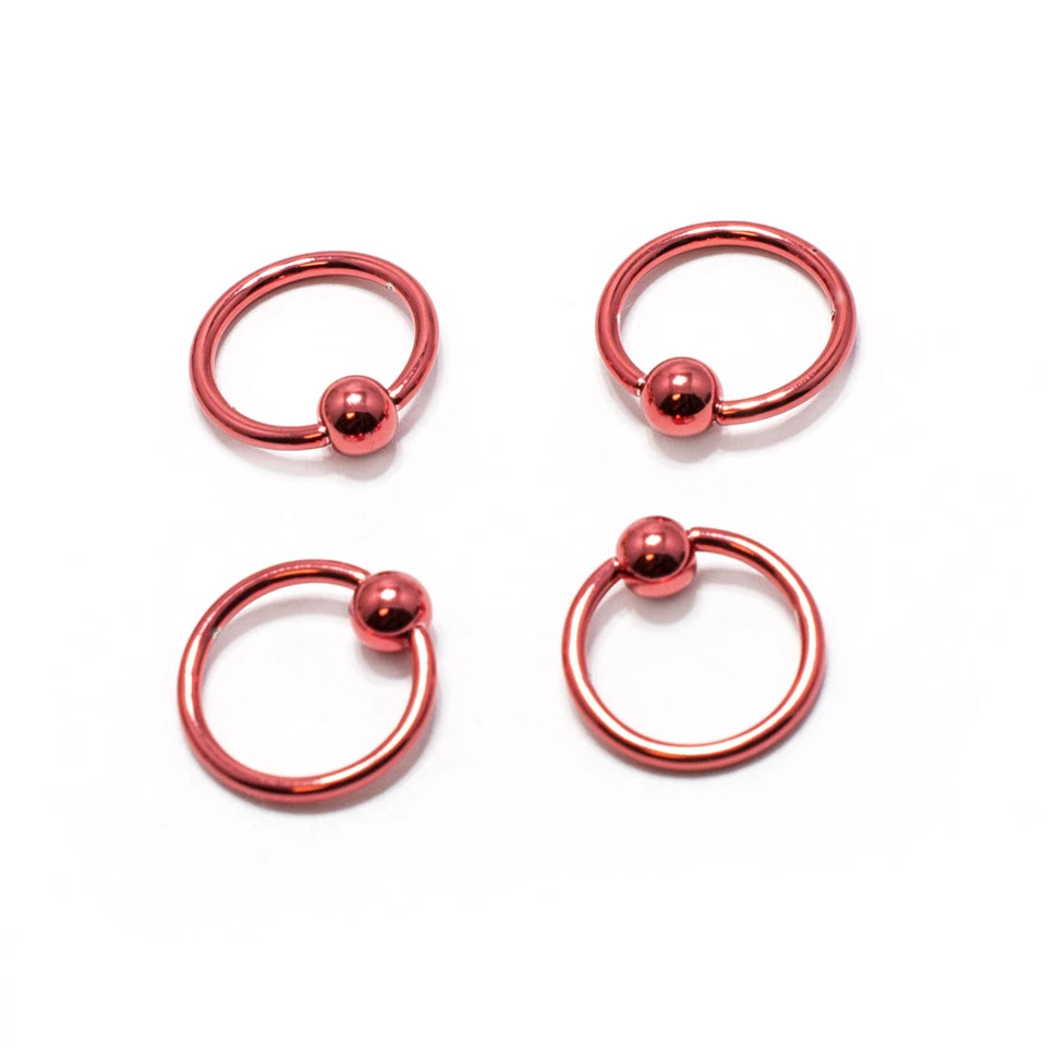 Anillos de cuentas cautivos 4 piezas rojo IP acero quirúrgico universal y abridor de anillos 16G 10 mm Foto 2 de 4