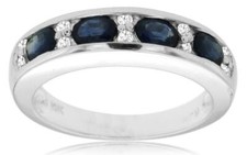 1.16CT DIAMOND  AAA SAPPHIRE 14KT WHITE GOLD 3D ROUND  OVAL ANNIVERSARY RING
