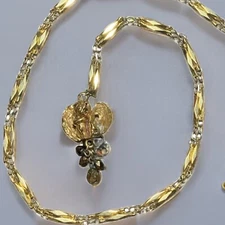Vintage Kirks Folly Gold Tone Sitting Cherub With Crystal Drops Necklace, 34"