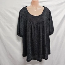 Style & Co Glittered Pleated Top Blouse Women Size 3X Black Short Sleeve