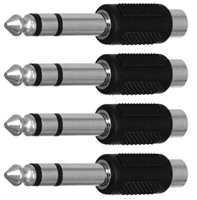 4 Pack RCA Female to 6.35mm 1/4 Inch Male TRS Stereo Plug Adapter Connector
