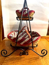 Longaberger Holiday Silver Bells Basket, Tinsel Basket & Wrought Iron Stand MINT